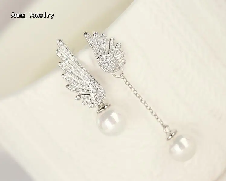 

Elegant Gem Stones Pearls Angle Wing Earring Made of 2 Different Chain Earring Beautiful 925 Sterling Silver Earring For Women