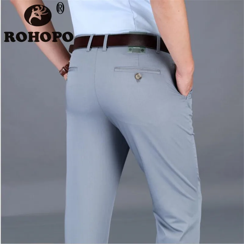 

Bamboo Fiber Pant Summer Breathable Deodorant Nature Material Casual Trousers Business Man Trousers Gray Deep Blue Straight Pant