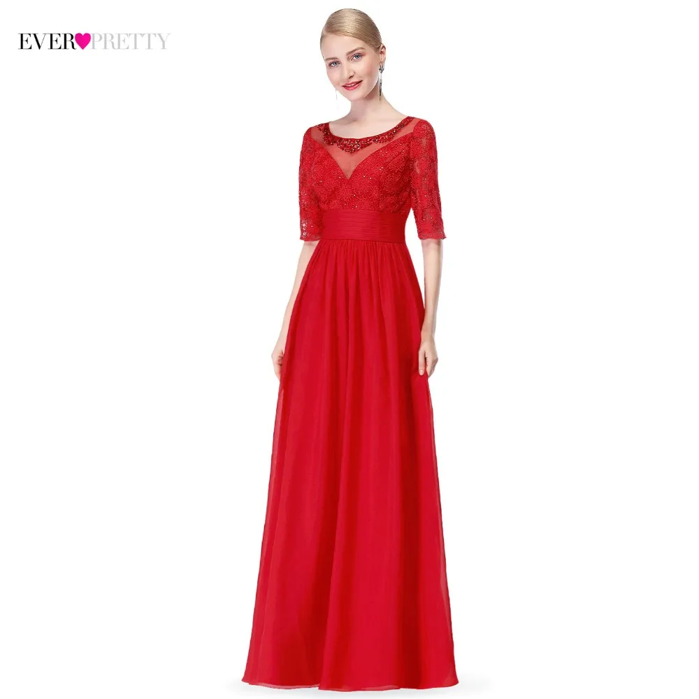 

2018 New Arrival Red Evening Dresses Long Ever-Pretty Brand A Line Half Sleeves Elegant Formal Gowns for Wedding Party Mother