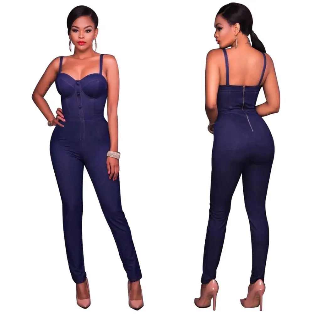 

2019 Denim Jumpsuit Women Romper Sexy Spaghetti Strap Jeans Jumpsuit Casual Bodycon women Jeans playsuit Streewear Overalls
