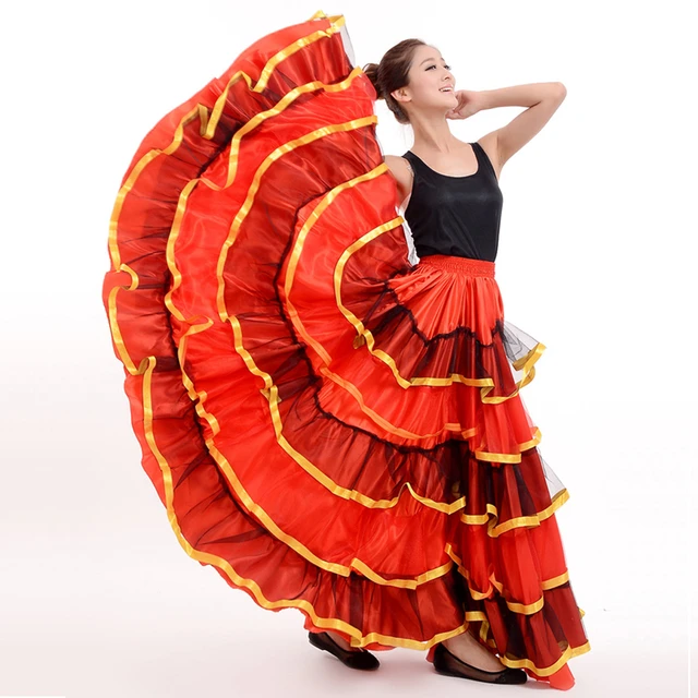 Falda de Flamenco para niña, vestido de Flamenco español, coro, actuación  en escenario, baile gitano, vestidos de Flamenco rojo - AliExpress