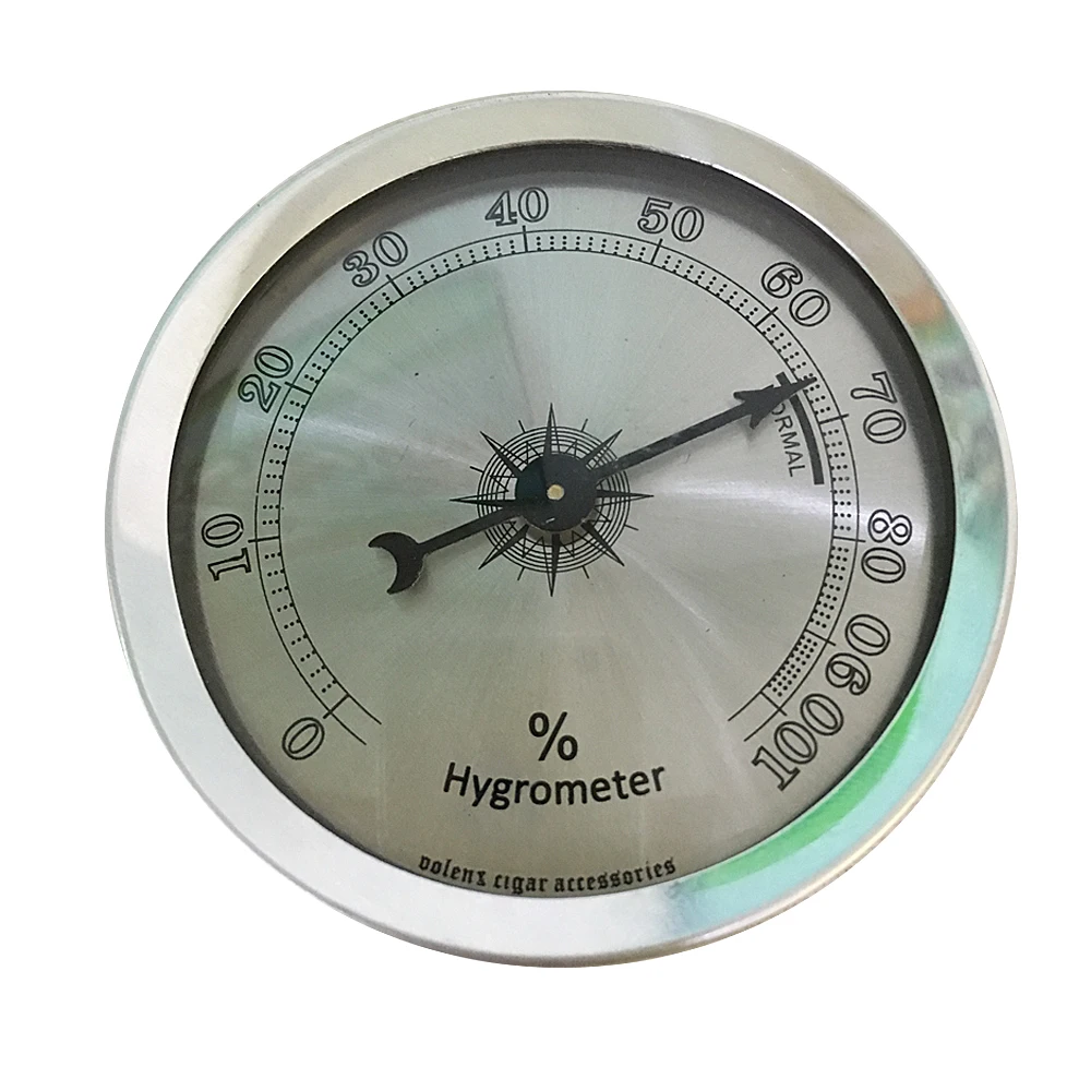 Silver Analog Cigar Hygrometer Aluminium Humidity Measurement