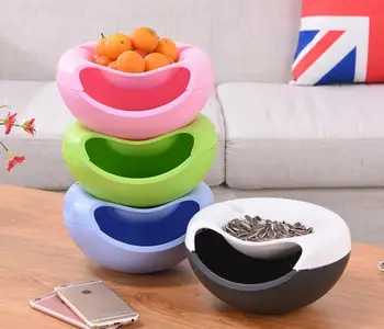 

Food Fruit Storage Tray Portable Double Layers Peel Seeds Snacks Plate Bowl Phone Holder Room Storage Box 4 Colors SN1320