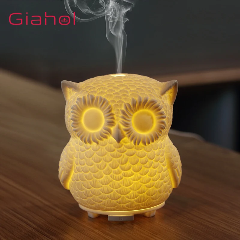 

Portable Ultrasonic Air Humidifier Essential Oil Diffuser Owl Shape Ceramics Aromatherapy Mist Maker LED Night Light For Home