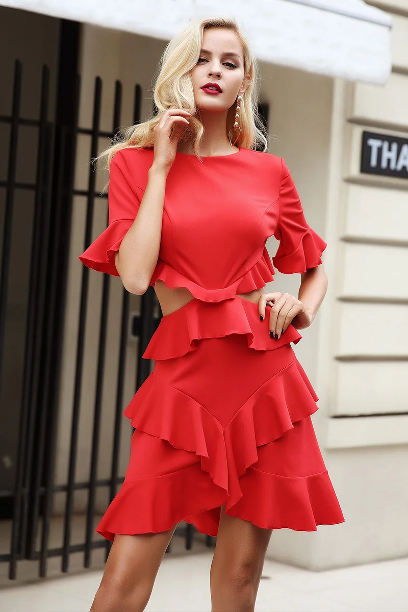 Красное Платье С Оборками