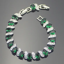 Alta Calidad Verde Esmeralda Creado Topacio Blanco 925 Cadena de Eslabones de Plata Pulseras Para Las Mujeres Caja de Regalo Libre