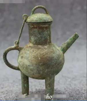 

Old Chinese Collection Antique Bronze 3 Foot Teapot Pots Kettle flask Jug Statue