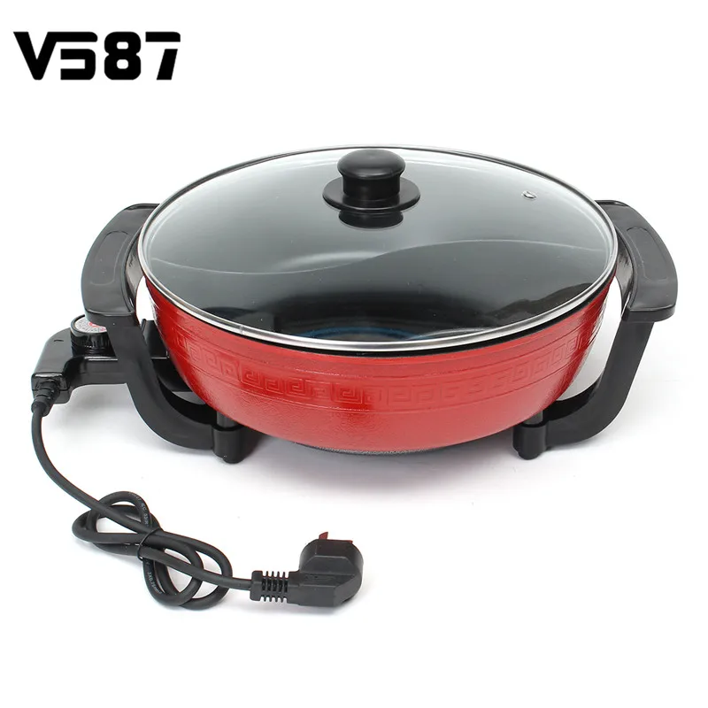 Nonstick Dual Sided Electric Hot Pot with Divider Lid Shabu Shabu Pot