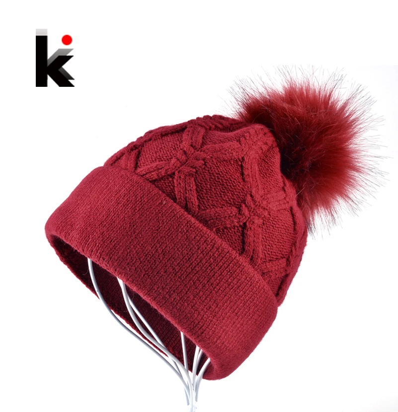 

Female Beanie Women Winter Caps Miss Bonnet Girl Skis Cap Woman Knitted Hat Ladies Hats Pure Color Gorra Plaid Casquette Beanies