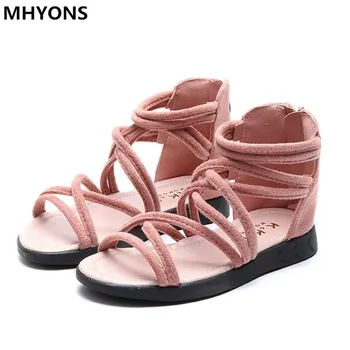 

MHYONS Roma Style Girls Sandals Summer Non-slip Open Toe Beach Girls Shoes Cross Strap Zip Kids Sandals Girl Baby Shoes 3 Colors