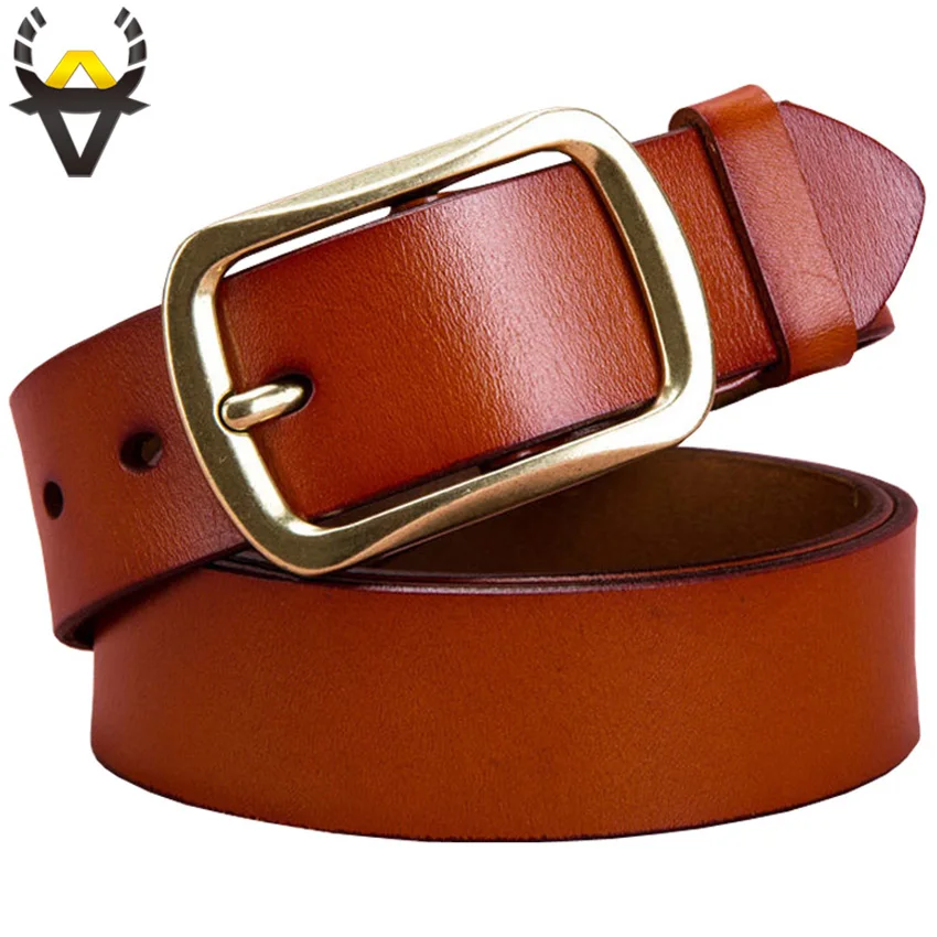 

Fashion Genuine leather belts for men Alloy copper pin buckle strap for jeans High quality second layer cow skin belt man Brown