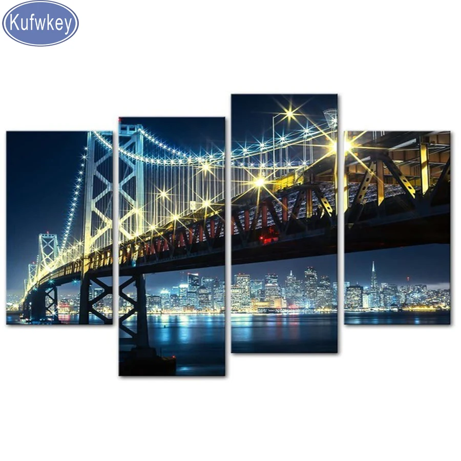 4pcs/set diamond Painting&quotgolden gate bridge&quotdiamond embroidery full square Cross Stitch mosaic patterns crafts at home decor | Дом и