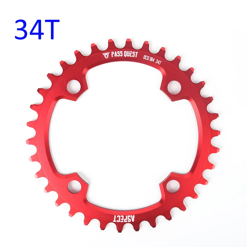 Пройти квест узкий широкий Звездочка 104BCD MTB горный велосипед велосипедный спорт 32 т 36 40 42 46 48 шатуны зуб части пластины - Цвет: 34T Red