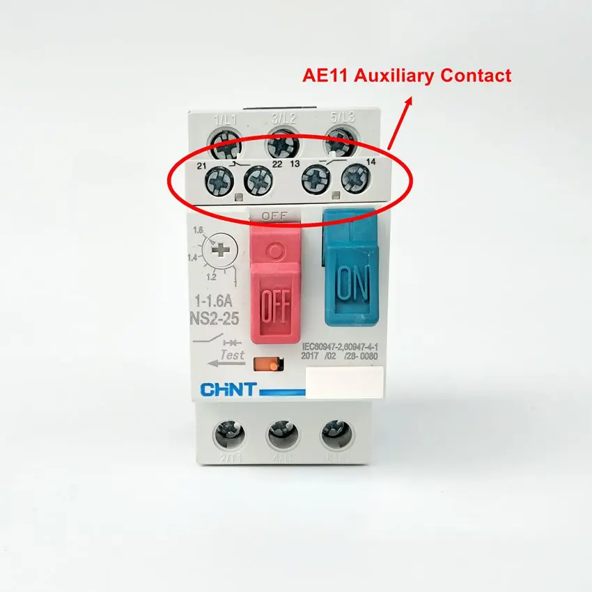 

CHINT NS2-25 1-1.6A Manual Motor Starter with NS2-AE11 Auxiliary Contact