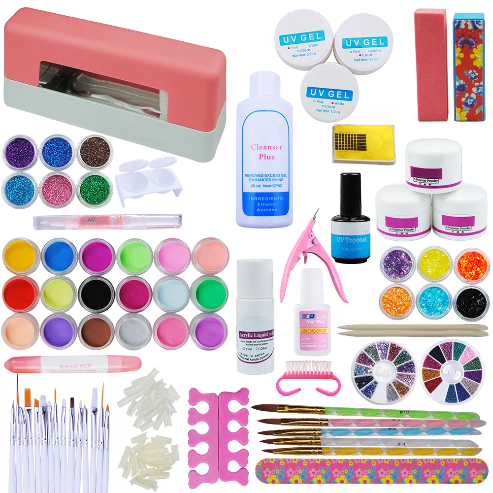 

9W UV Dryer Lamp Glitter Powder UV Gel Manicure Set Nail File Brushes Nail Tools Kit
