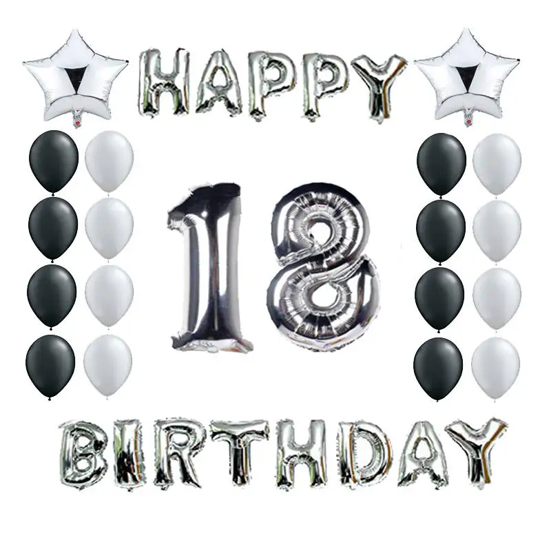 Серебро 18th 21th 25th 30th 35th 40th 50th 60th 70th 80th 90th Счастливые воздушные шары для украшения