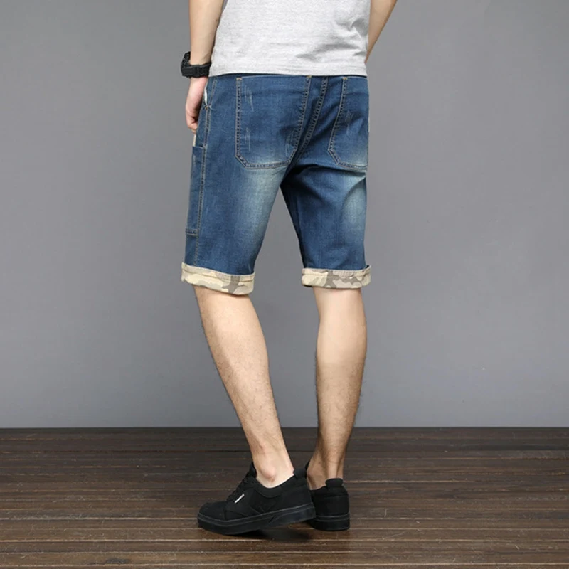 Летние Новые мужские джинсовые шорты большого размера с отстрочкой, большие размеры, для мужчин длиной до колена, прямые шорты из джинсовой ткани 130 кг
