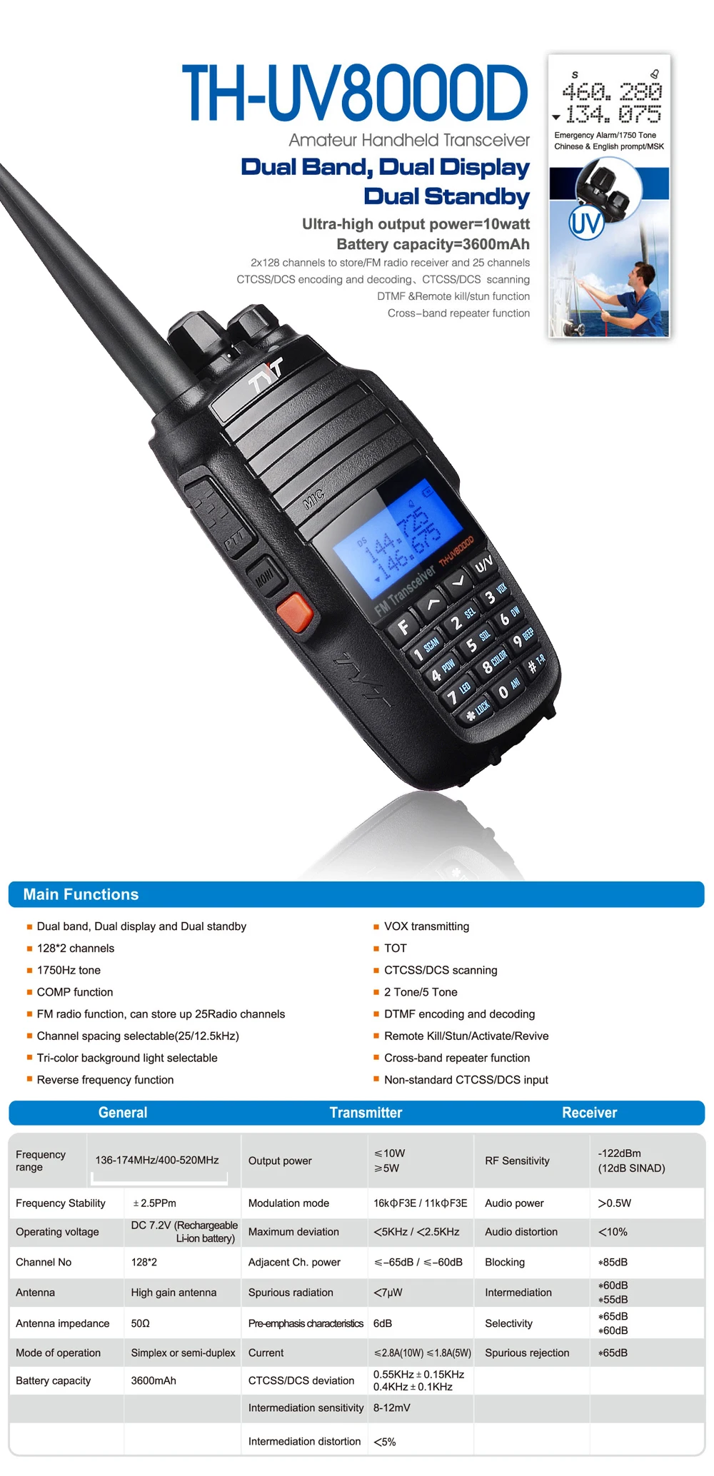 TYT TH-UV8000D портативная рация 10 км двухдиапазонный VHF UHF 10 Вт Радио Comunicador 10 км 3600 мАч функция перекрестного ретранслятора радиоприемник TYT