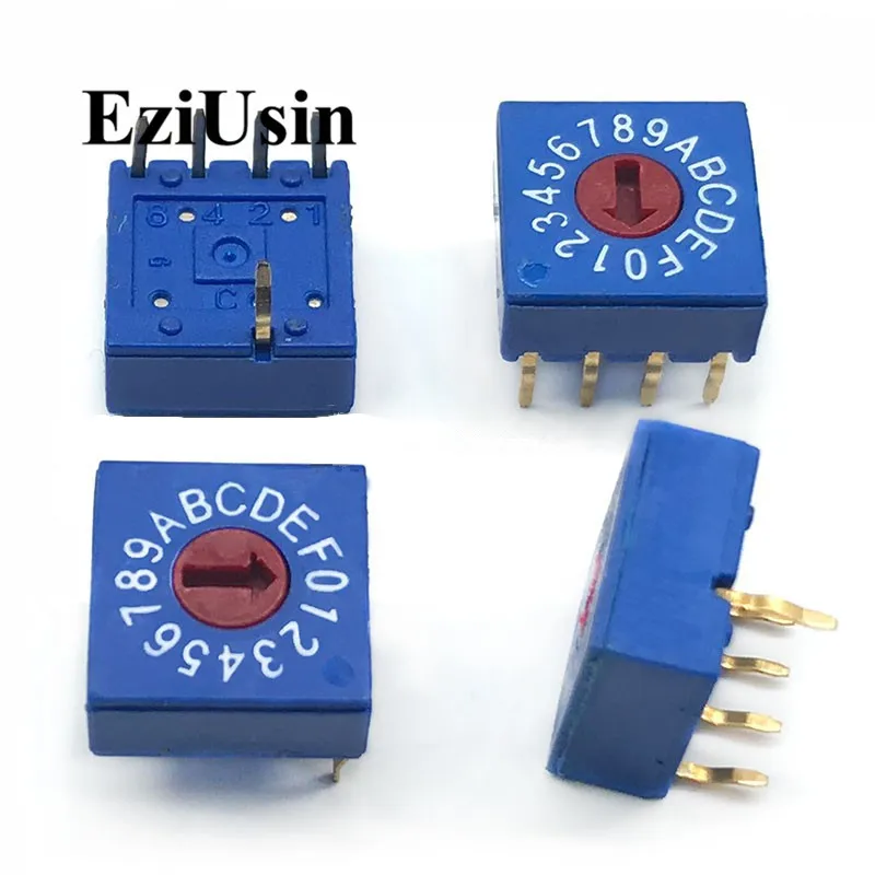 

0-9 10 0-F 16 Rotary Coding Knob Switch DIP 5pins 8421C 0mm Shank 4:1 PCB Switching 5p Blue Anti-logic