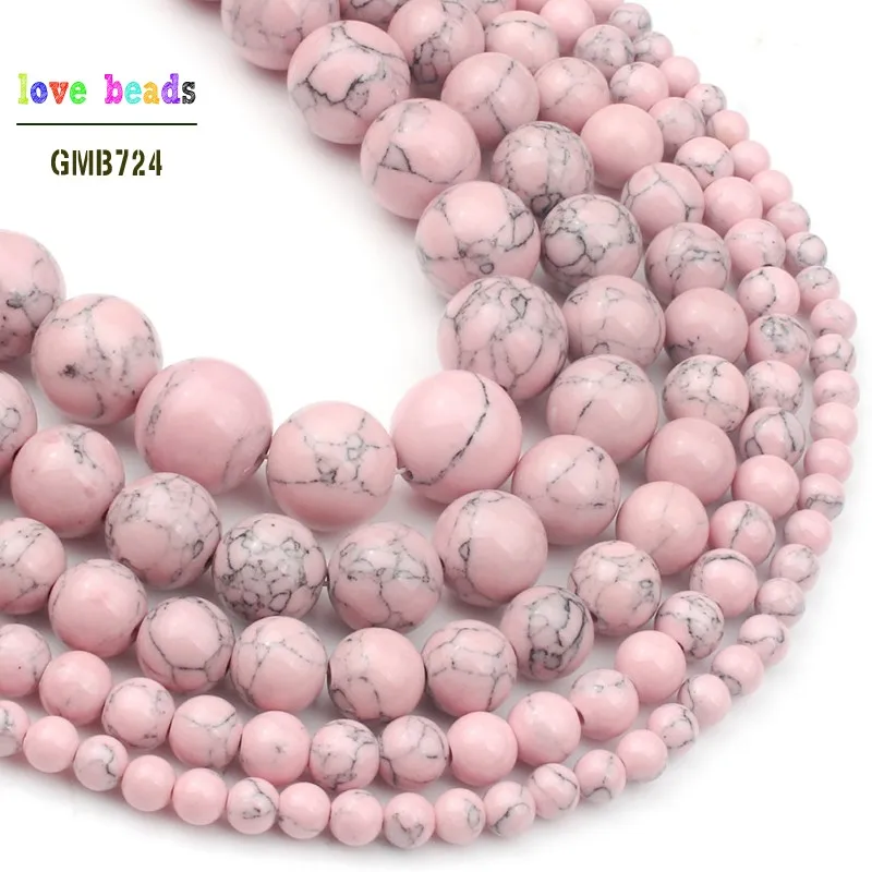 Natural Orange Pink colorful howlite Stone 4/6/8/10/12mm Round Beads For Jewelry Making DIY Bracelet Necklace Jewellery 15 inch