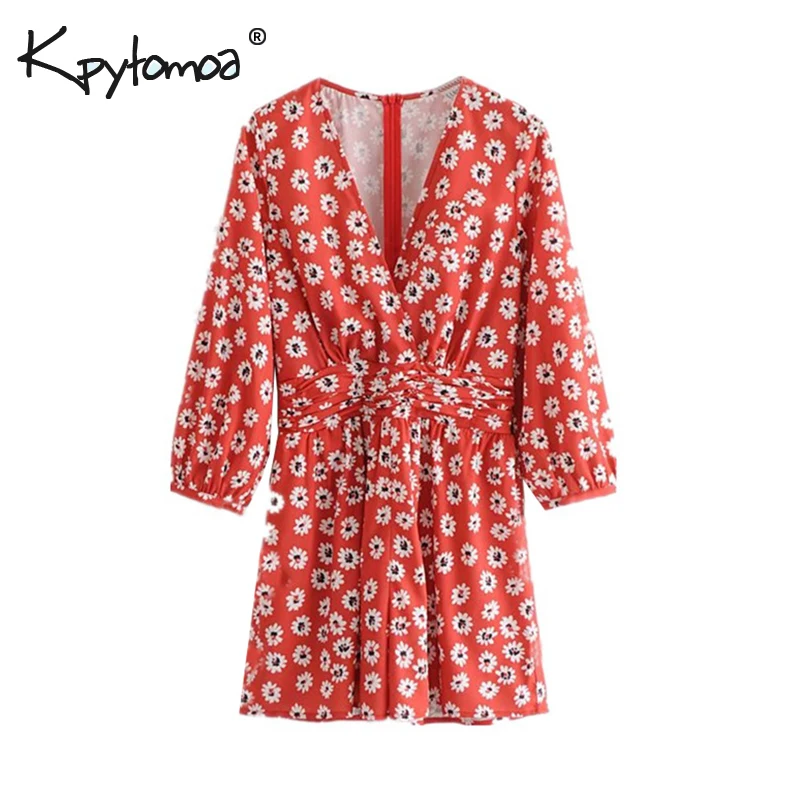 

Vintage Sweet Floral Print Playsuits Women 2019 Fashion Cross V Neck Long Sleeve Elastic Waist Beach Jumpsuits Casual Body Femme