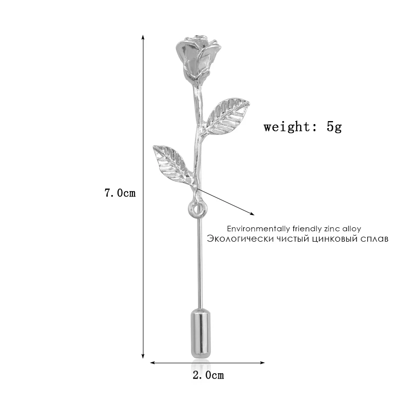 Классическая роза, модная брошь, золотая, серебряная, роза, в форме листа, на лацкане, для мужчин и женщин, вечерние, модные ювелирные изделия, платье, изысканные аксессуары