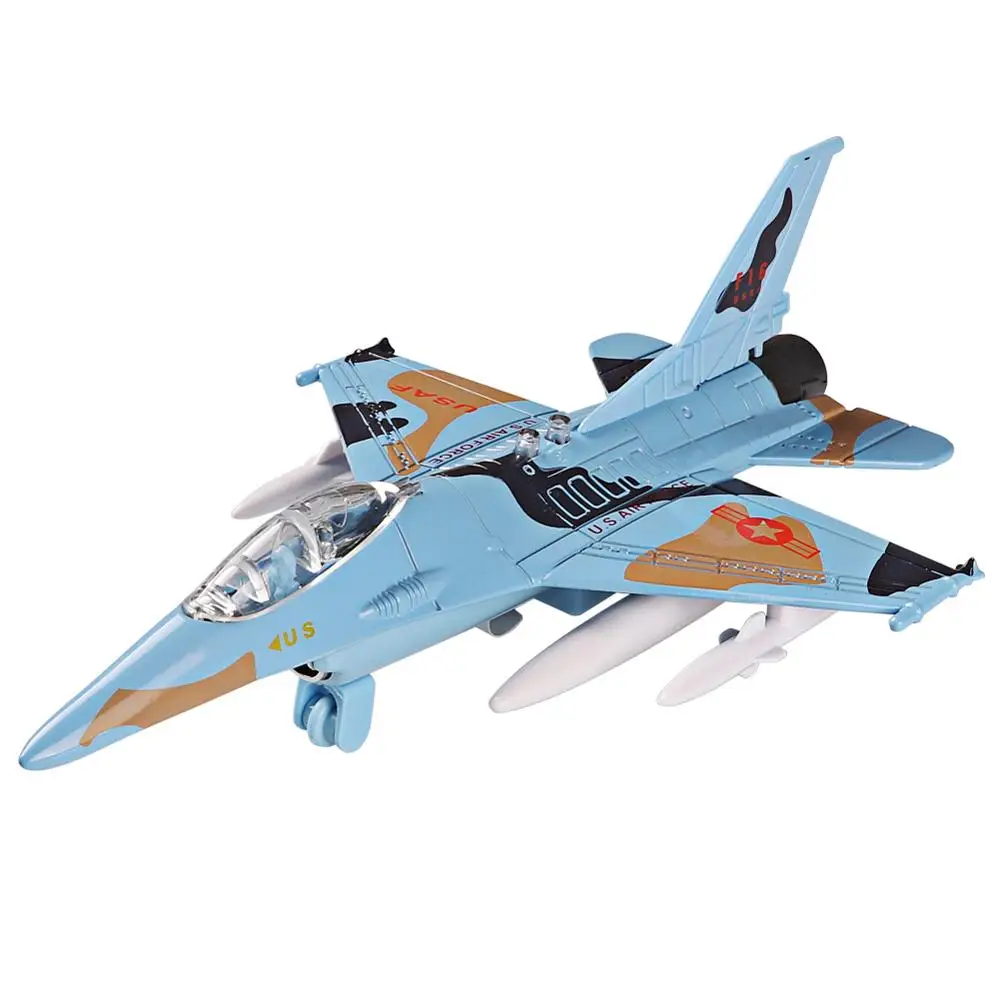 Литья под давлением сплав модель самолета игрушки металла отводной игрушечные Самолеты самолета США силы F16 Модель Набор Подарочный набор для день рождения детей, мальчика - Цвет: Небесно-голубой