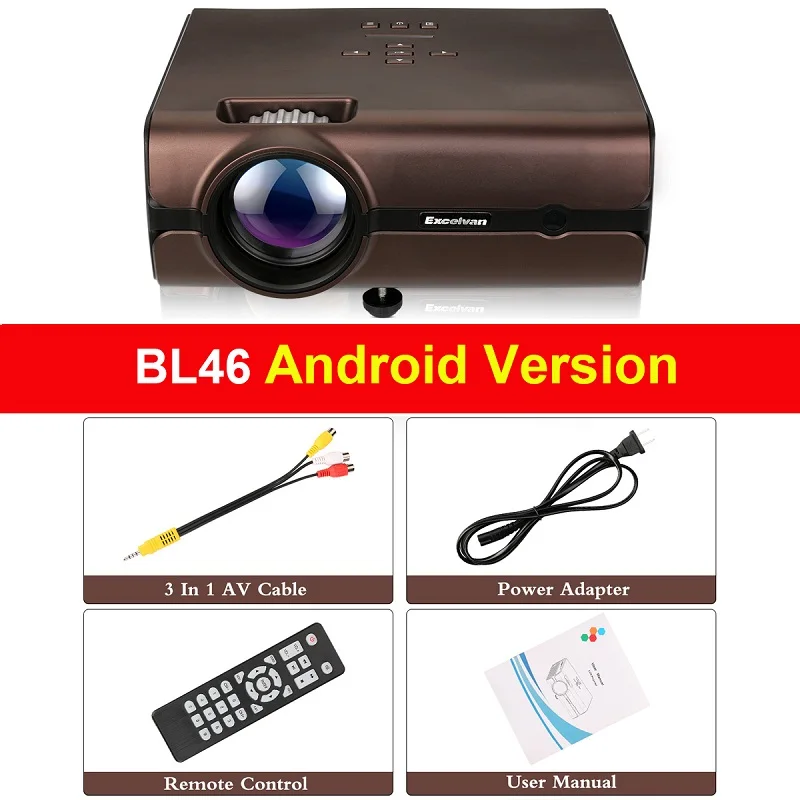 Excelvan BL45 BL46 2000 люмен ЖК-проектор(опционально Android Wifi Bluetooth 1G+ 8G) Домашний кинотеатр 1080P светодиодный ТВ мультимедийный проектор - Цвет: BL46 with Android