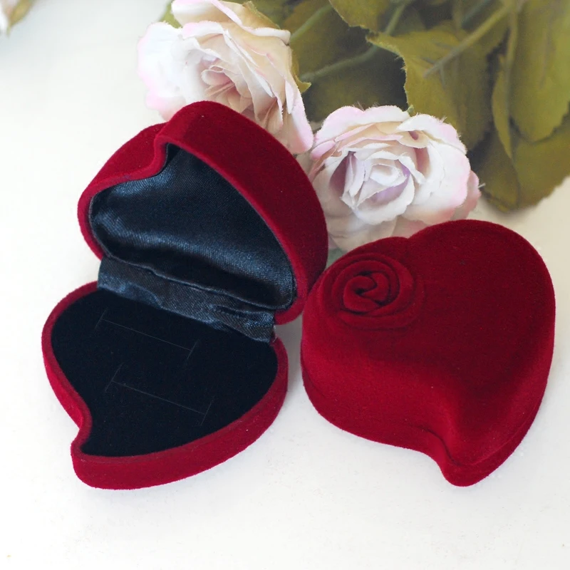 12 шт. коробочки для сережек в форме сердца темно красного цвета|heart shaped ring box|earring