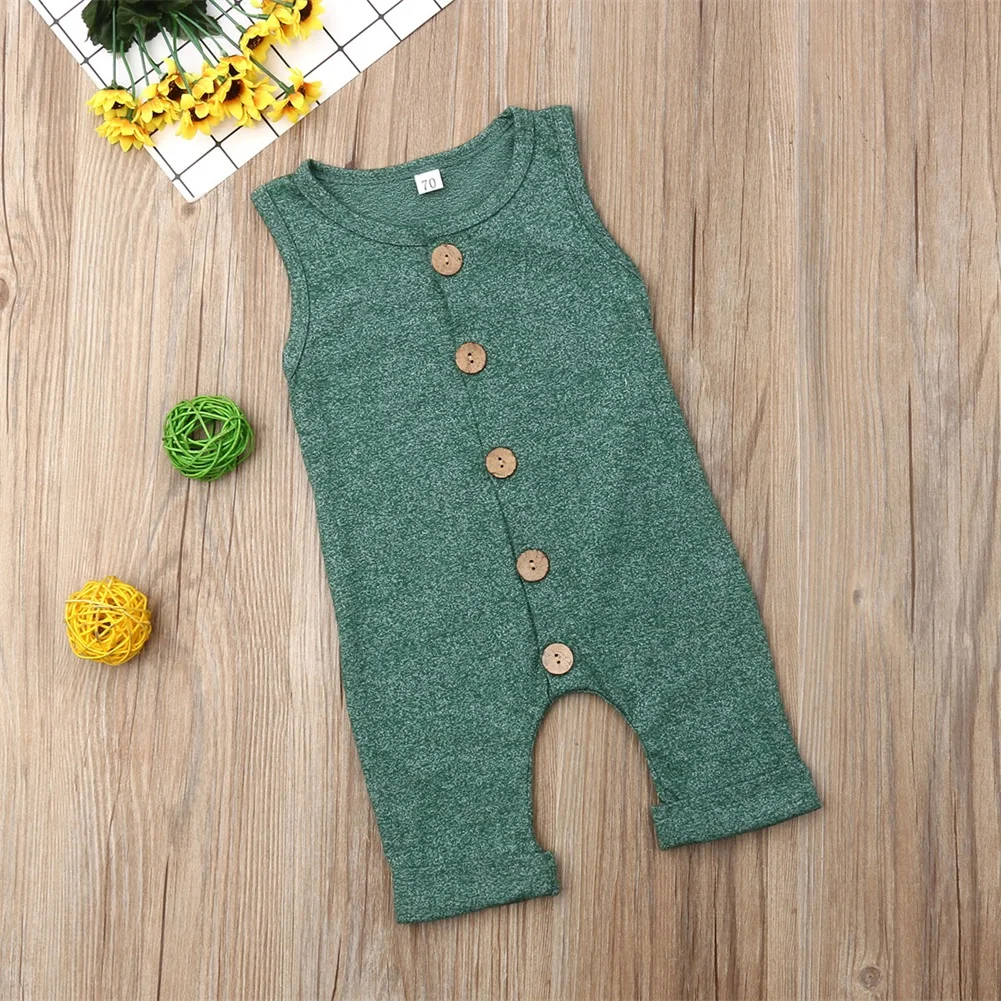 Baby Romper Newborn Baby Boy Girl Button Sleeveless Solid Romper Sunsuit Summer Outfit Kid Clothes