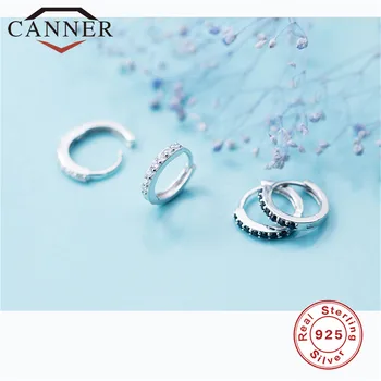 

CANNER S925 Sterling Silver Round Zircon Hoop Earring Simple Women Jewelry TH