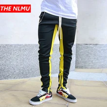 Stripe Joggers Штаны Для мужчин осень Повседневное спортивные штаны мужские туфли до лодыжки на молнии Узкие брюки одежда в стиле хип-хоп WG314
