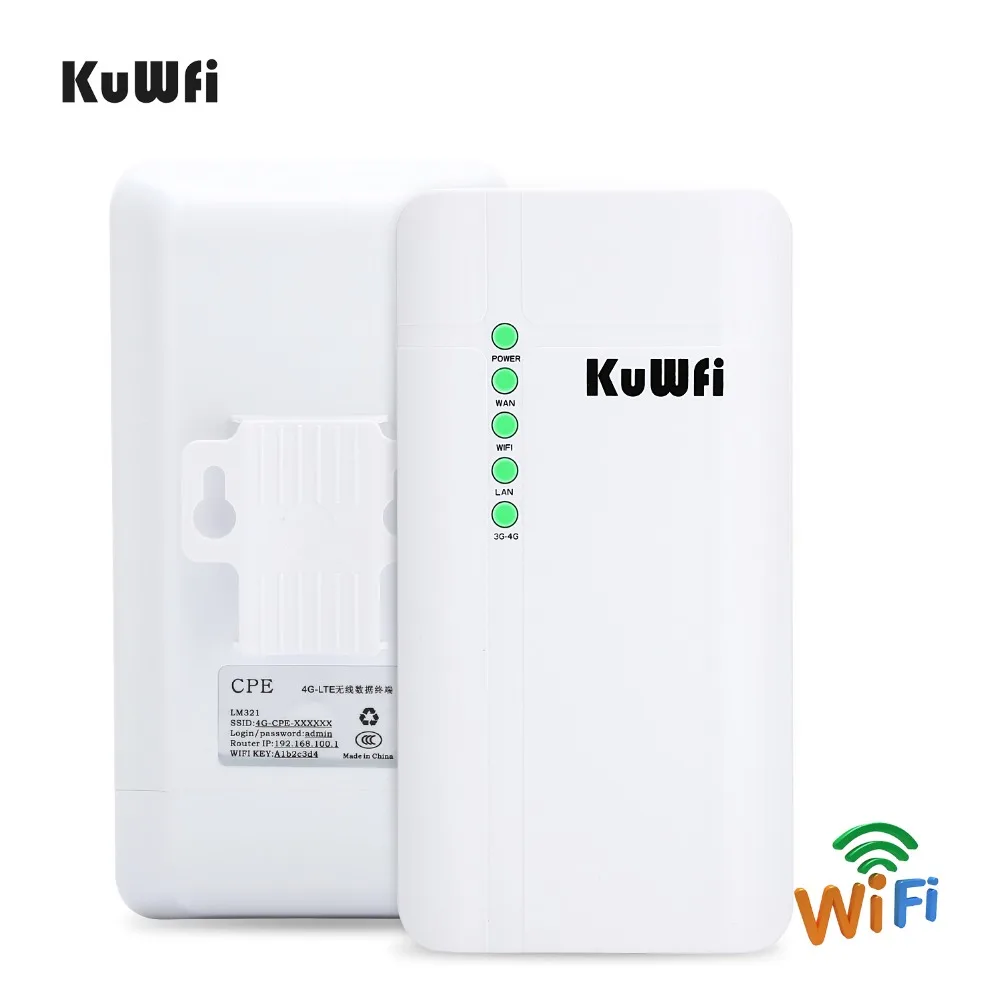KuWFi Открытый 4G LTE CPE маршрутизатор CAT4 150 Мбит/с Открытый водонепроницаемый беспроводной роутер CPE для дома/офиса Поддержка 32 Wi-Fi пользователей