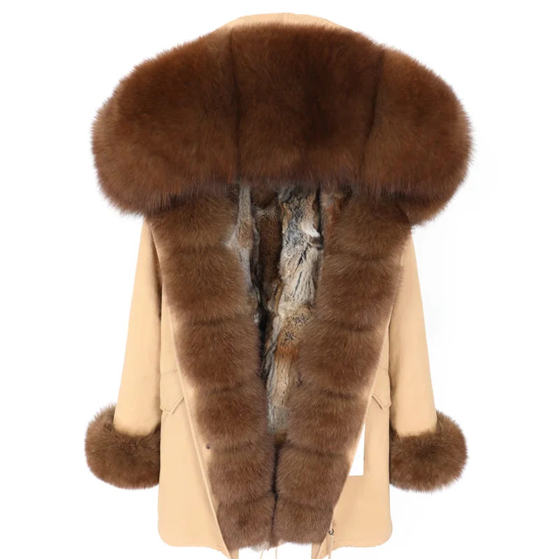 Maomaokong/Новая женская одежда с лисьим меховым воротником, Паркер, съемное пальто средней длины с кроличьим мехом, с подкладкой из травы, Женское зимнее пальто - Цвет: 18