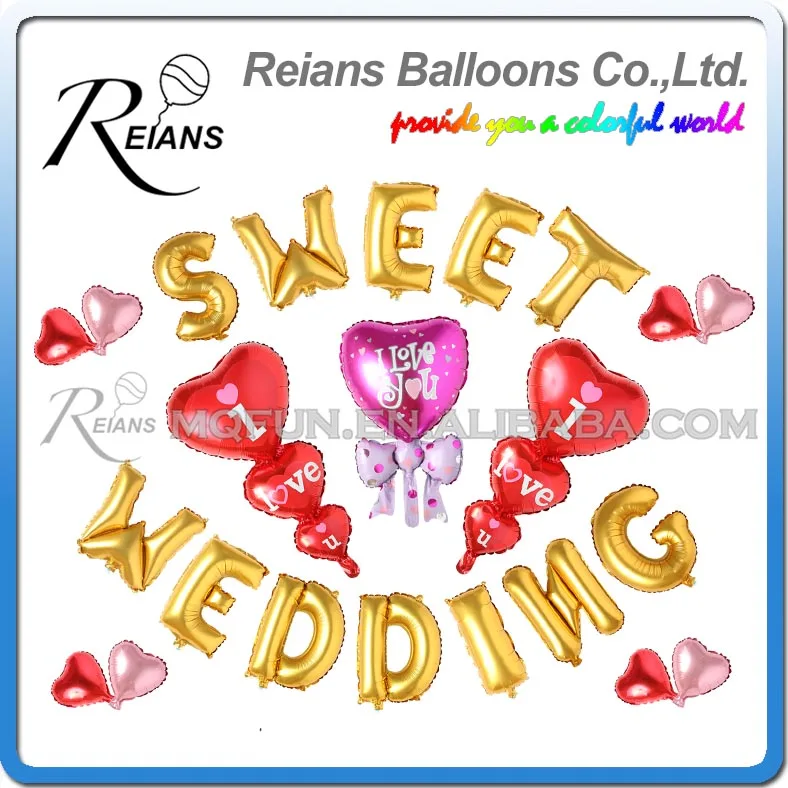 

50 Sets Reians Cartoon Sweet Wedding I LOVE U Heart Party Decoration 16 inch Letter Number Helium Air Aluminum Foil Balloons Set