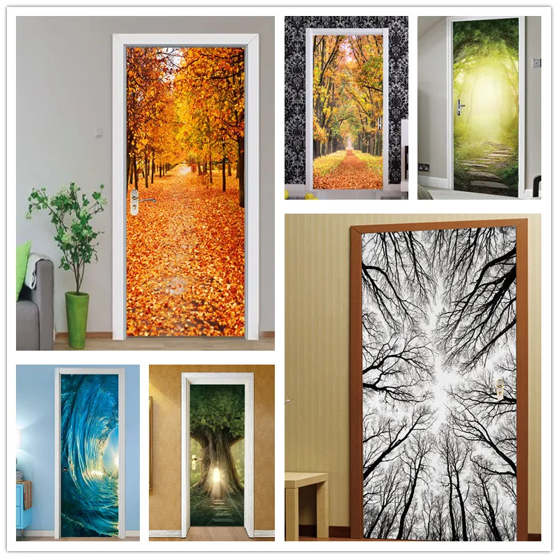 

2pcs 77*200cm Landscape Woods with Glue Self Adhesive Wallpaper Art PVC 3D Wall Sticker Waterproof Wall Paper For Door Sticker