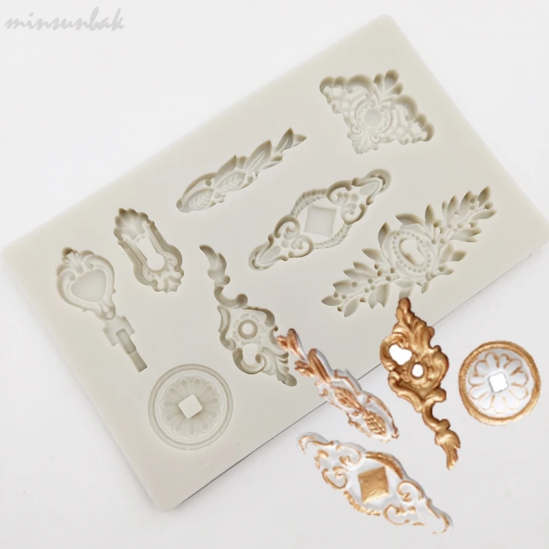 

minsunbak European Royal Style Cake Tool Key Embossed Pattern Edged Chocolate Silicone Mold DIY Fondant Tool