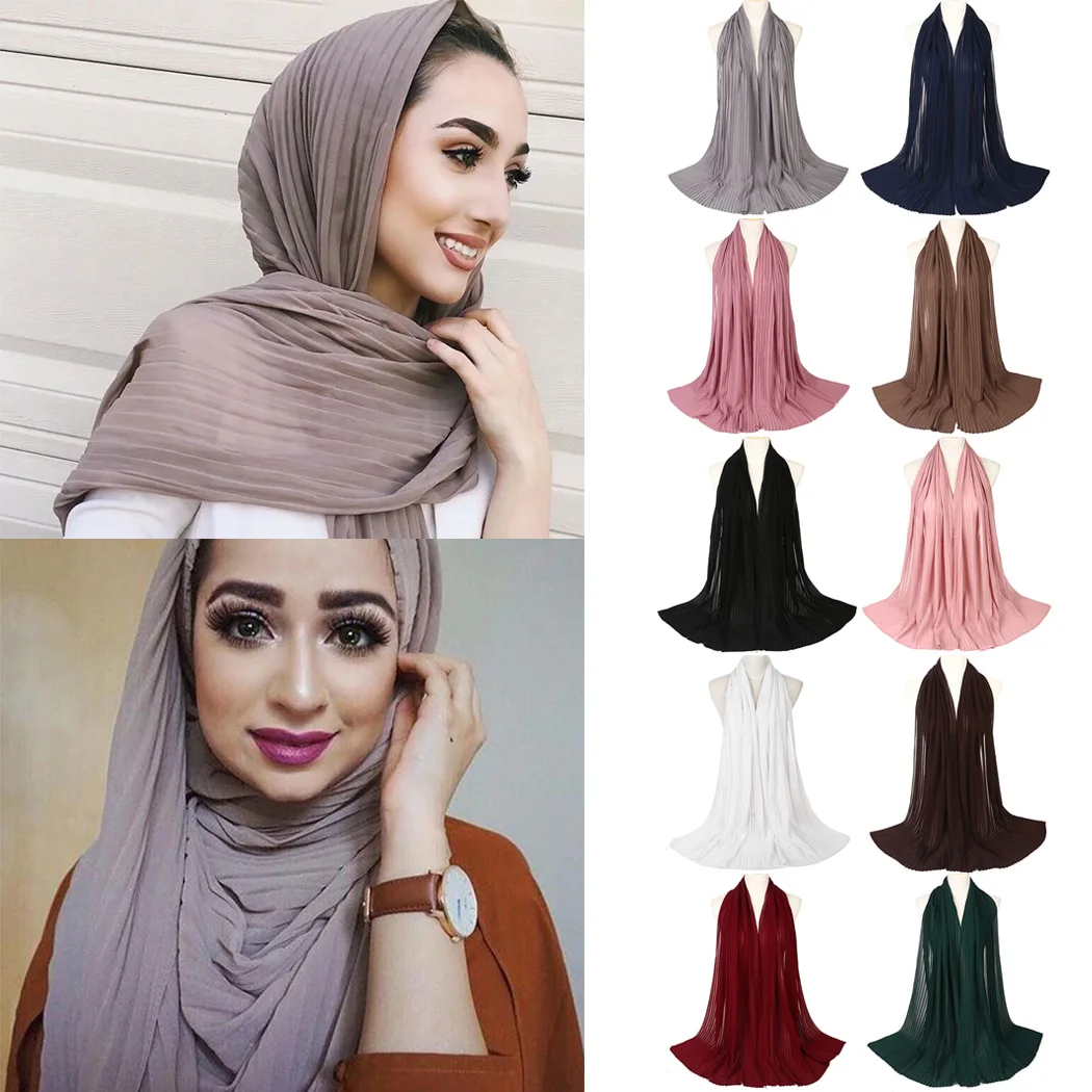 Muslim Chiffon Long Scarf Women Bubble Crinkle Hijab Wrinkled Scarves Head Shawl Hijabs Wrap