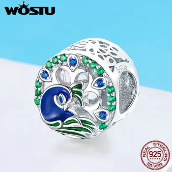 

WOSTU Luxury 925 Sterling Silver Peafowl Lucky Beads Charms Fit Bracelet Pendant Necklace For Women Party Wedding Jewelry FNC037