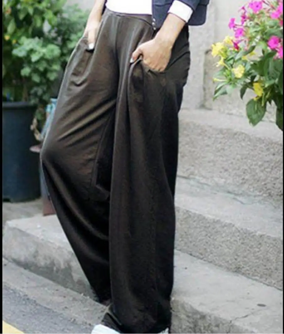 khaki wide leg linen trousers