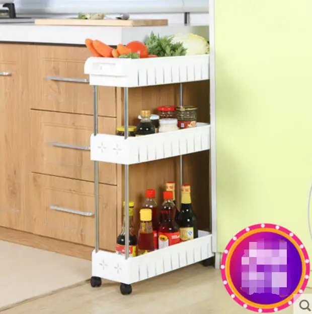 

Wheeled mobile toilet bathroom rack refrigerator landing plastic storage rack shelf kitchen crack sorting rack