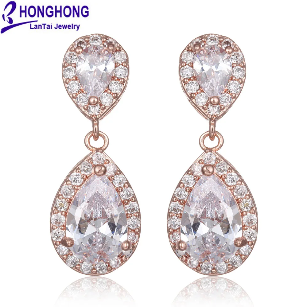 HONGHONG2017 Cubic Zircon Stud Earrings for Women double Water Drop