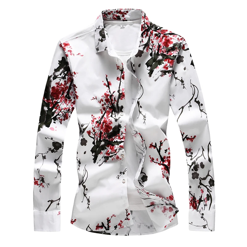 

2019 Summer Fashion Floral Printing Mens Shirt Casual Slim Fit Long sleeves Shirt Mens Clothing Flower Shirts Shirt Tops S-7XL