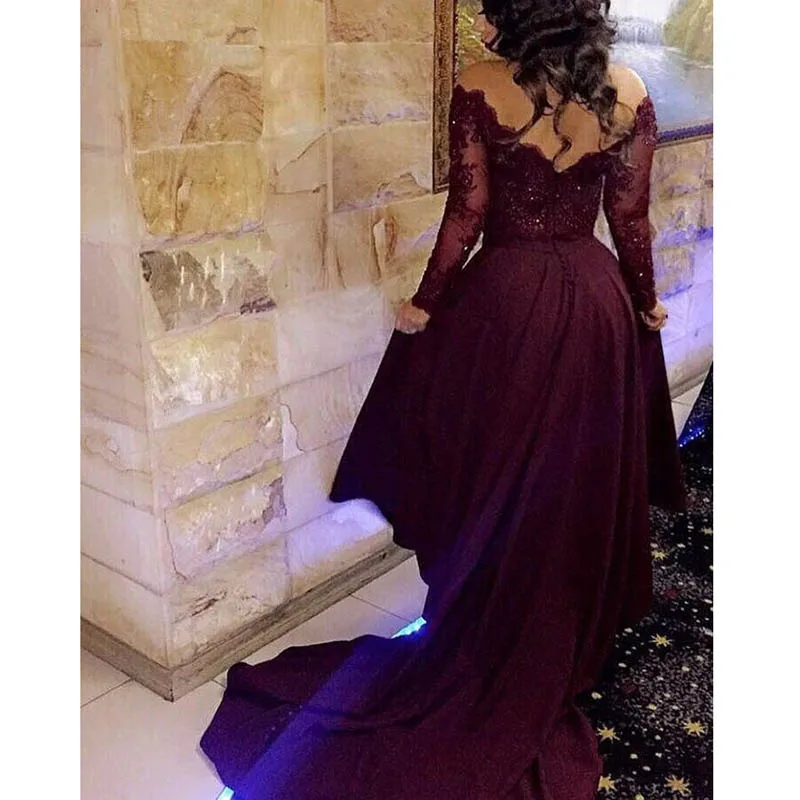 A-Line V-Neck Long Sleeves Prom Dresses 2018 Lace4