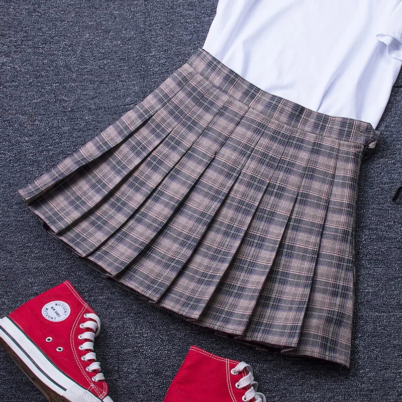 Демисезонный модные Высокая Талия клетчатые юбки женские Элегантный дизайн узкие универсальные плиссированные юбки Повседневное трапециевидной формы мини-юбка M606