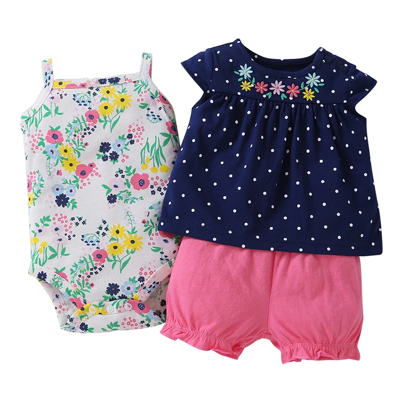2019 heißer Verkauf Mode Baumwolle Floral Baby Kleidung Set Babycotton Rompers Mädchen Heißer Mädchen Clothessummer Stil Sets 3 stücke