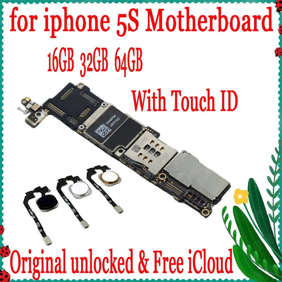 

Full unlocked for iphone 5S Logic board,100% Original for iphone 5S Mainboard with Touch ID / Without Touch ID 16GB 32GB 64GB