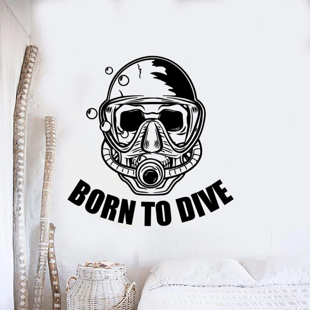 Постер настенный виниловый с надписью Born To Dive|Наклейки на стену| |