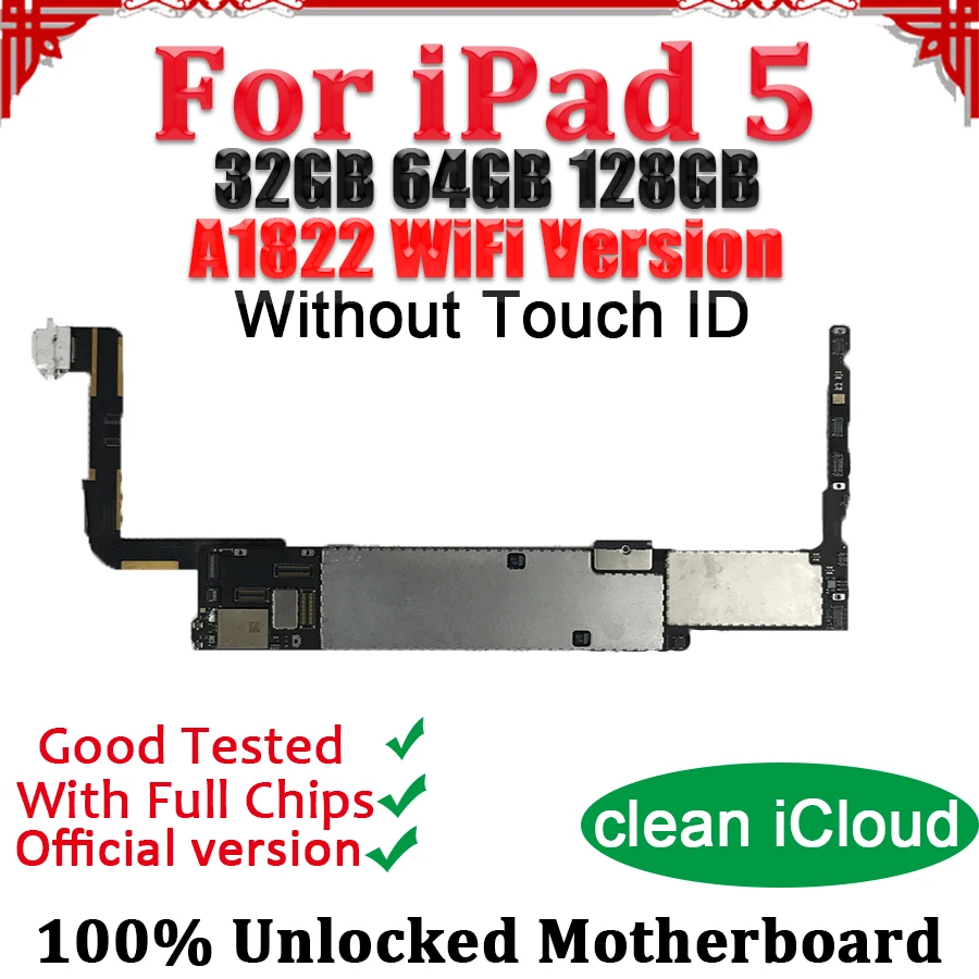 

32GB/64GB/128GB Original unlocked for ipad 5 Motherboard Logic Board Wifi Version A1822 For Ipad Air 1 Mainboard with IOS System