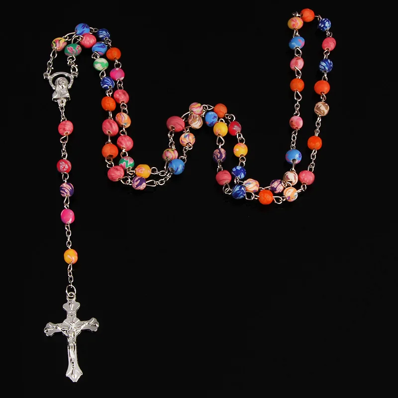 

6mm soft ceramic beads rosary necklace Catholic rosary charm necklace colorful soft ceramic rosary necklace